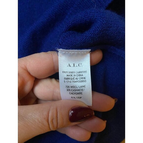 A.L.C. women BNWOT blue wool cashmere "Hamilton" sweater sz XSmall NEW cut out - Picture 6 of 7